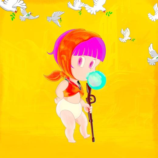 BABYGIRL with matchlock (with fluorescent acrylic frame)