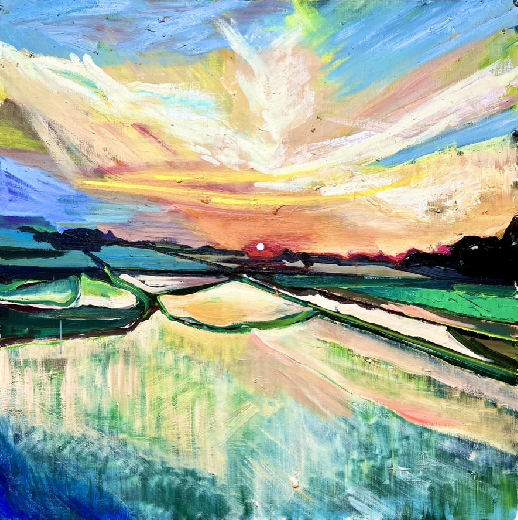 田んぼと夕焼け(国立市)