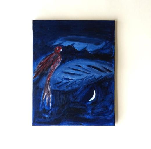 Crescent Moon and Red Bird