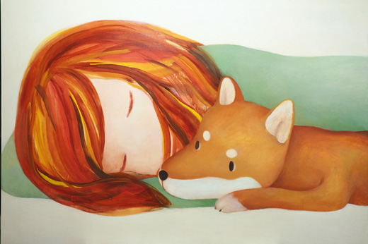 girl sleeping with dog